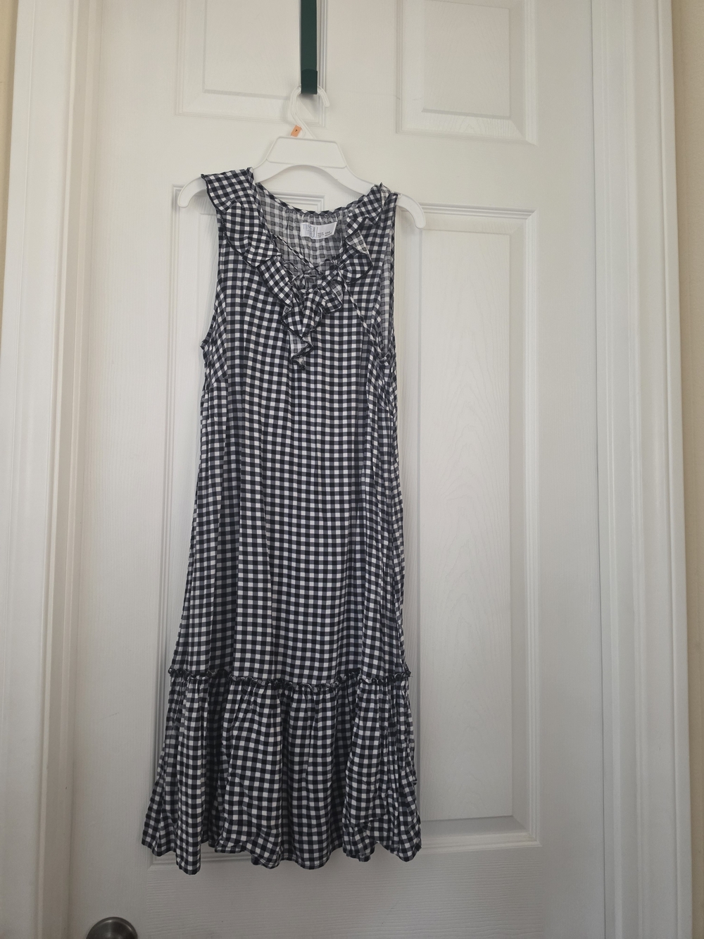 Time and Tru Black & White Gingham Ruffle Midi Dress